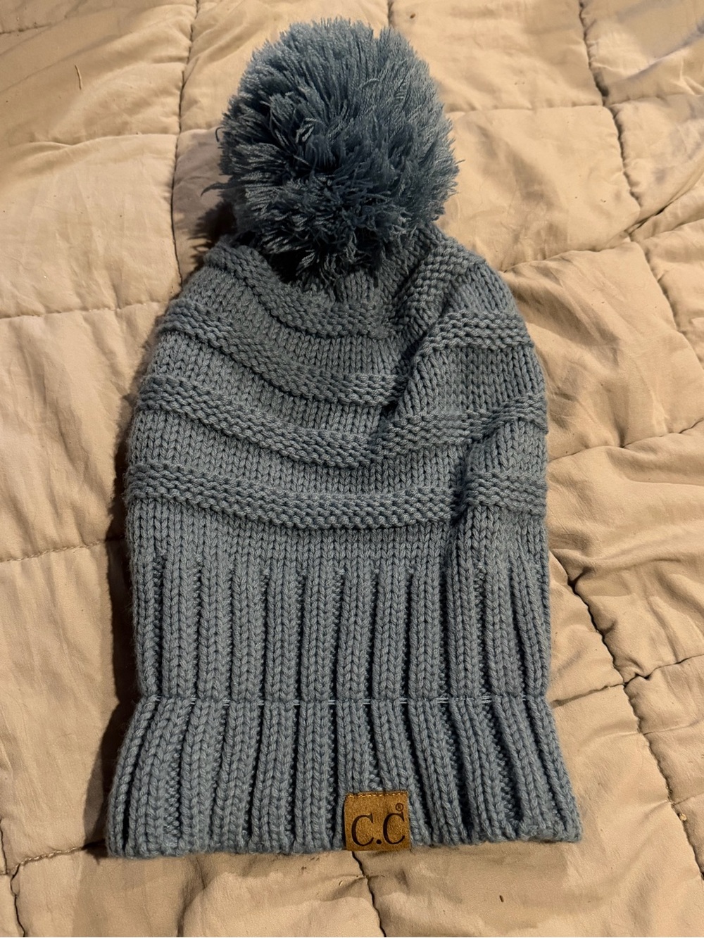 C.C Pom Pom Beanie Hat - Steel Blue